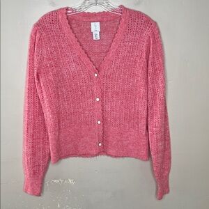 JOIE Apricot Feminine Button Front Open Knit Scalloped Trim Cardigan Sweater Sm